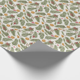 Papel De Presente Pine Sprigs, Berries, Laranjas Canalizadas, Natal