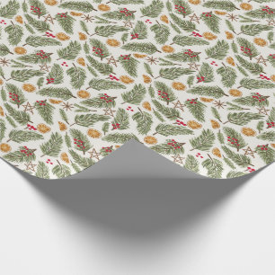 Papel De Presente Pine Sprigs, Berries, Laranjas Canalizadas, Natal