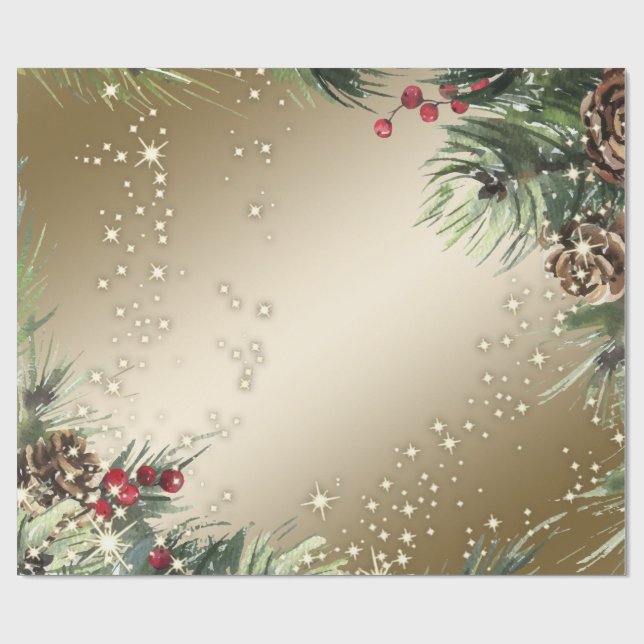 Papel De Presente Pine Tree Branches Pine cones Natal (Aberto)
