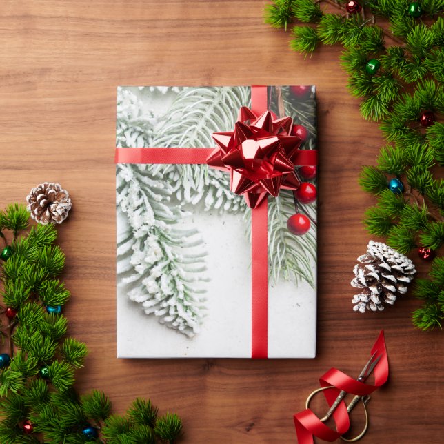 Papel De Presente Pine Tree Branches Snow Natal (Presente de Natal)