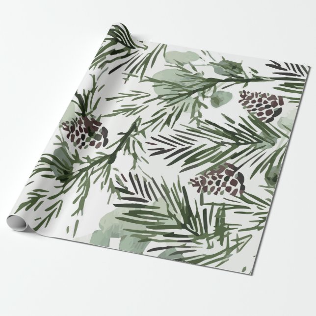 Papel De Presente Pine Tree e Pinecones (Desenrolado)