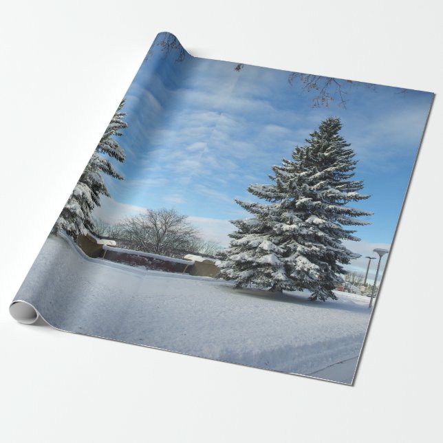 Papel De Presente Pine Tree em papel de embrulhamento de neve (Desenrolado)