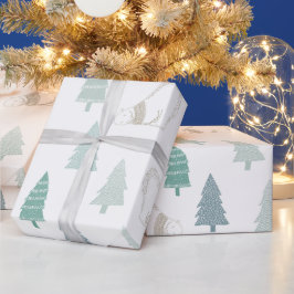 Papel De Presente Pine Trees e um Urso Polar Branco Felizes Feriados