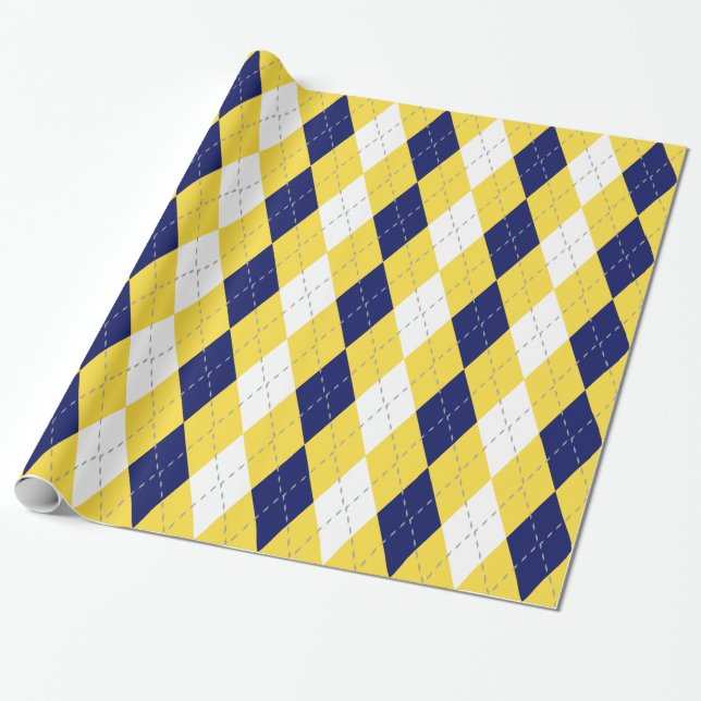 Papel De Presente Pineapple Amarelo Cinza Escuro Branco XL Argyle (Desenrolado)