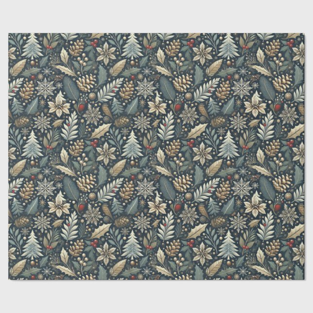Papel De Presente Pinecone, Holly, Flocos de Neve e Feriado de Berri (Barra)