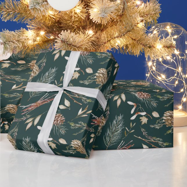 Papel De Presente Pinecone Russo e Natal Verde (Feriados)
