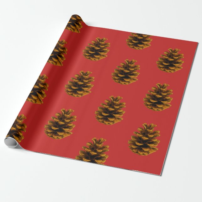 Papel De Presente Pinecone vermelho castanho-rústico (Desenrolado)