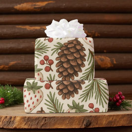 Papel De Presente Pinecone Whimsical Pinecone Natal clássico