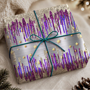 Papel De Presente Pinga Fantasia Roxo Dourado Brilho