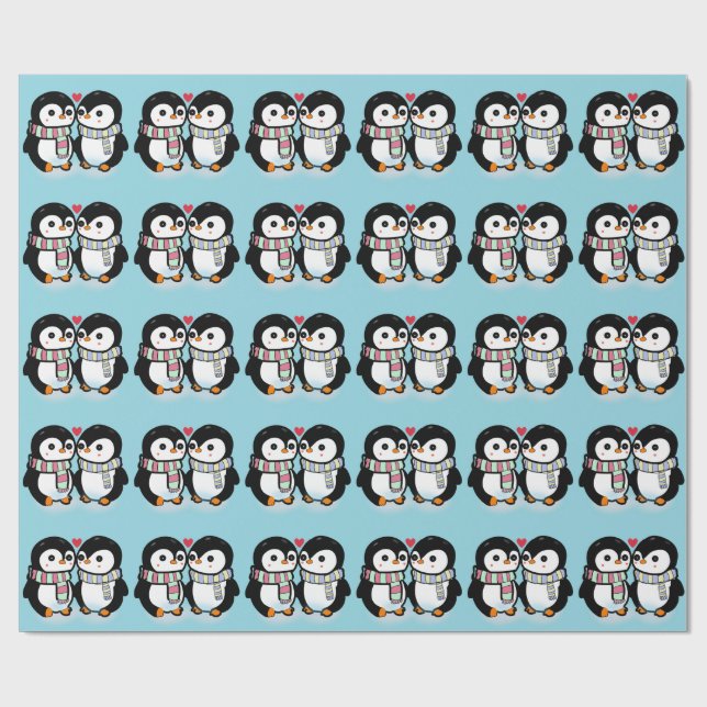 Papel De Presente Pinguim Amor de Inverno Personalizado (Aberto)