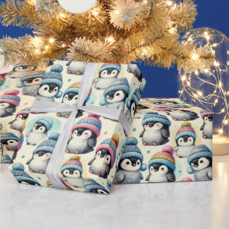 Papel De Presente Pinguim Bonito Natal