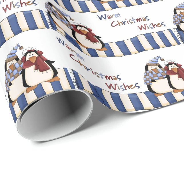 Papel De Presente Pinguim Calorosos Desejos de Natal (Ponta do rolo)