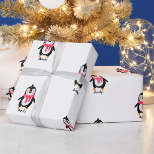Papel De Presente Pinguim-cinto-vermelho-escarpa