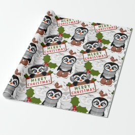 Papel De Presente Pinguim Corajoso Padrão de Natal
