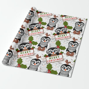 Papel De Presente Pinguim Corajoso Padrão de Natal