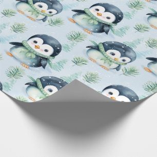 Papel De Presente Pinguim Cóteo de Aquarela