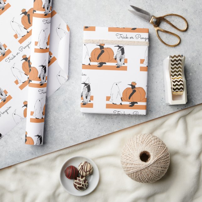 Papel De Presente Pinguim de Abóbora Personalizado Funny Halloween (Artesanato)