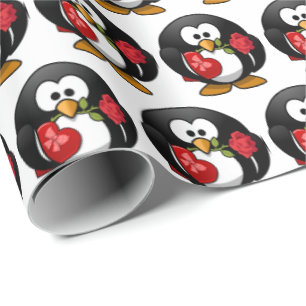 Papel De Presente Pinguim de Cartoon Engraçado Personalizado com pre