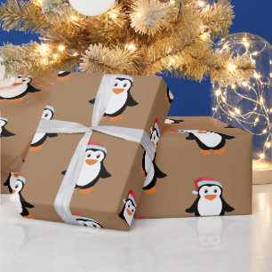 Papel De Presente Pinguim de Colagem Personalizada - Natal Engraçado