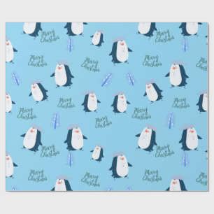 Papel De Presente Pinguim de Desenho Animado Fofo Feliz Natal