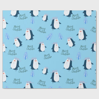 Papel De Presente Pinguim de Desenho Animado Fofo Feliz Natal