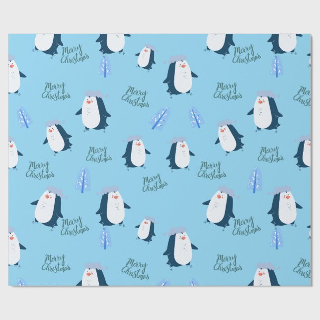 Papel De Presente Pinguim de Desenho Animado Fofo Feliz Natal  (Aberto)