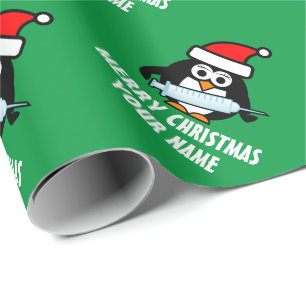 Papel De Presente Pinguim de enfermeira de Papais noeis bonitos com