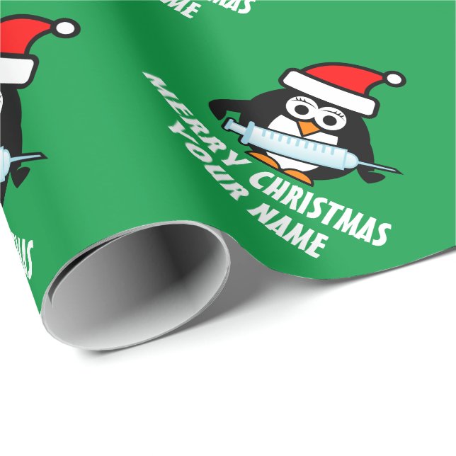 Papel De Presente Pinguim de enfermeira de Papais noeis bonitos com  (Ponta do rolo)