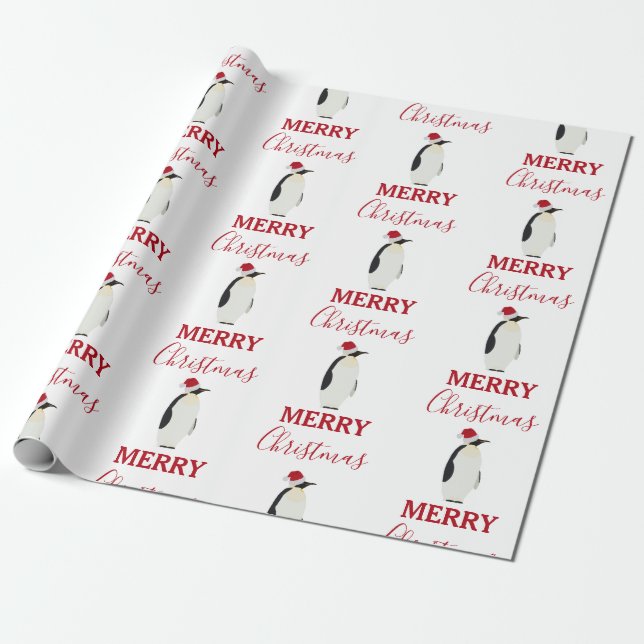 Papel De Presente Pinguim de Natal Engraçado Animal com Papai Noel (Desenrolado)