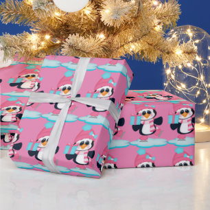 Papel De Presente Pinguim de patinação de gelo de Natal