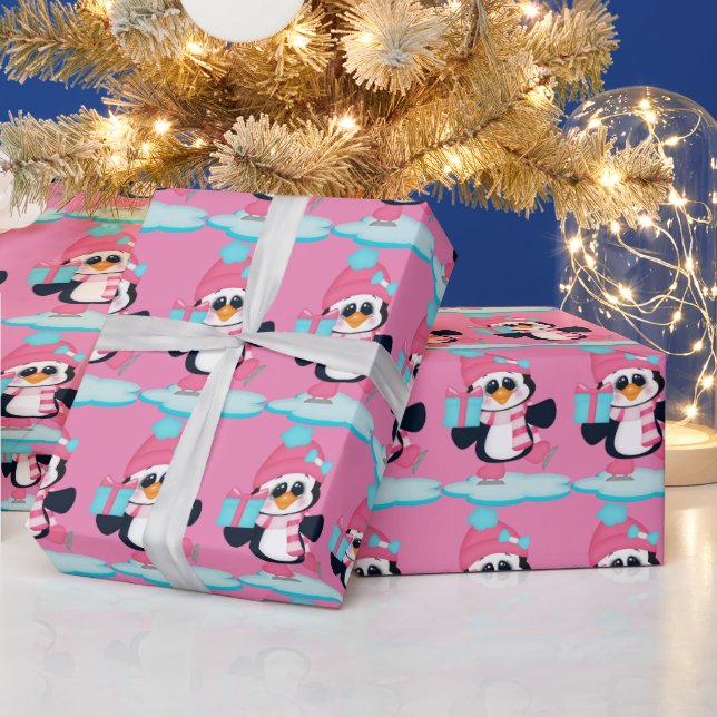 Papel De Presente Pinguim de patinação de gelo de Natal (Feriados)
