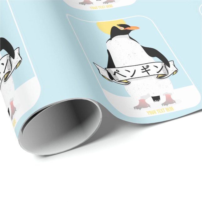 Papel De Presente Pinguim escrevendo japonês que lê pinguim (Ponta do rolo)