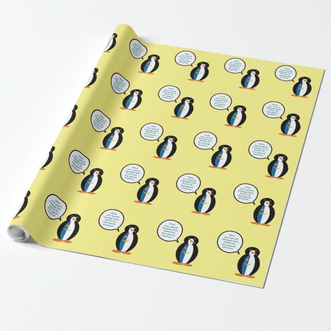 Papel De Presente Pinguim Falante Açoriana Personalizada  (Desenrolado)