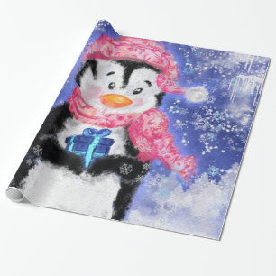 Papel De Presente Pinguim Feliz - Natal -