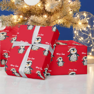 Papel De Presente Pinguim fofo Árvore de Natal feliz inverno Natal