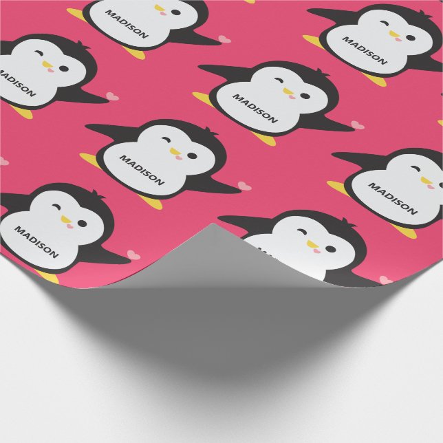 Papel De Presente Pinguim fofo de nome personalizado (Ponta)
