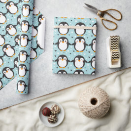 Papel De Presente Pinguim Gelado Azul Natal
