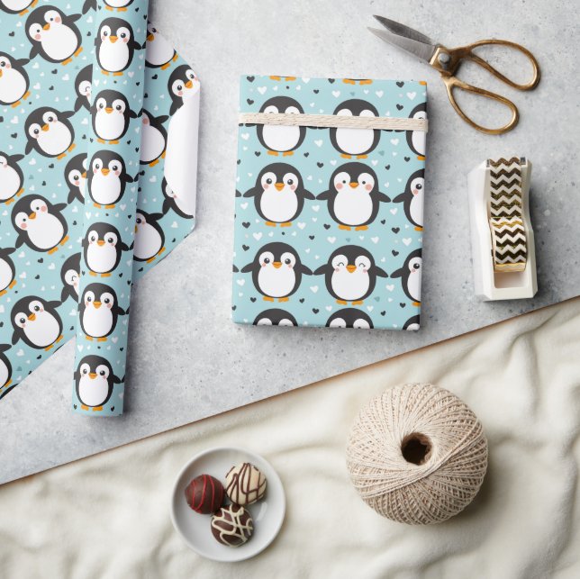 Papel De Presente Pinguim Gelado Azul Natal (Artesanato)