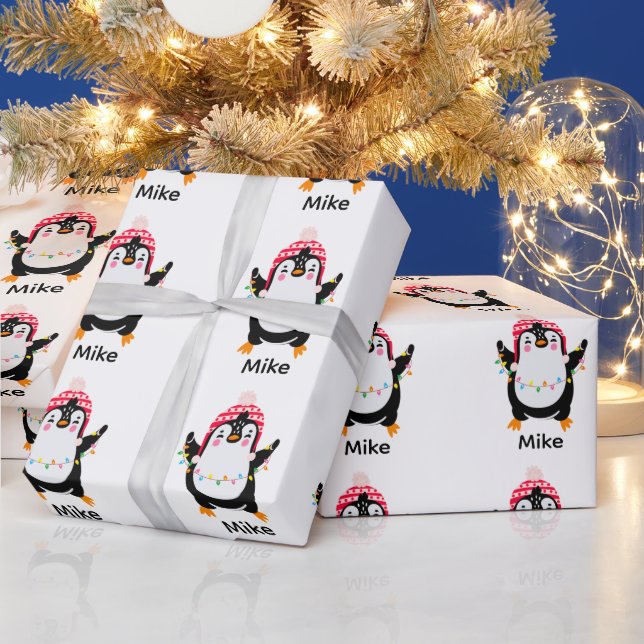 Papel De Presente Pinguim Grelha com Luzes de Natal (Feriados)