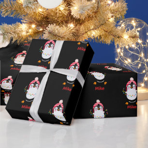 Papel De Presente Pinguim Grelha com Luzes de Natal