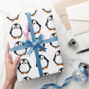 Papel De Presente Pinguim-guincho personalizado de inverno branco