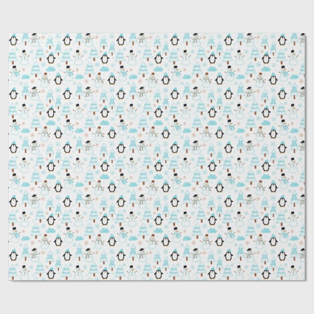 Papel De Presente pinguim inverno boneco de neve (Aberto)