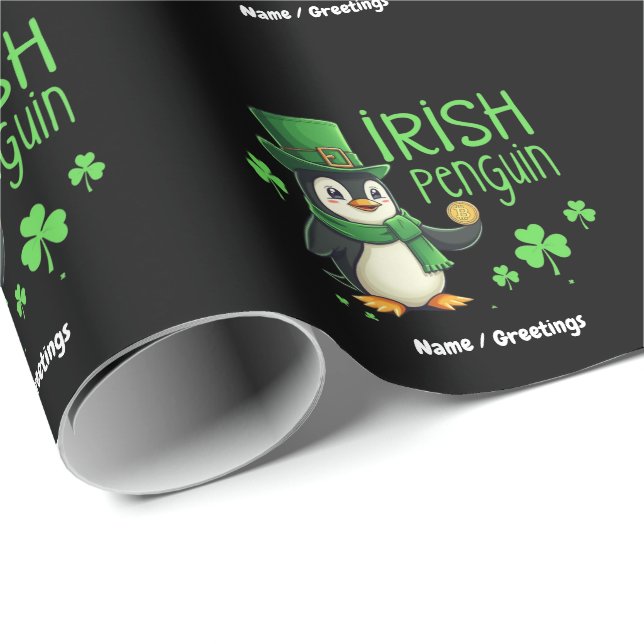 Papel De Presente Pinguim Irlandês Uma Mistura Sortuda de Diversão,  (Ponta do rolo)
