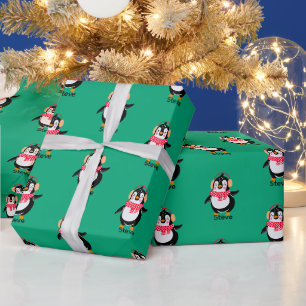 Papel De Presente Pinguim Jolly Natal em Scarf com Malgas