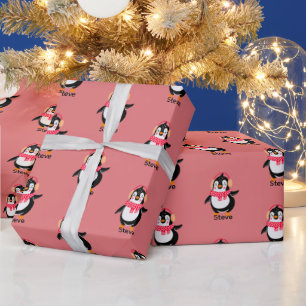 Papel De Presente Pinguim Jolly Natal em Scarf com Malgas