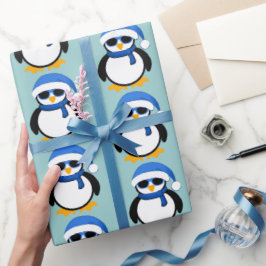 Papel De Presente Pinguim legal bonito no inverno