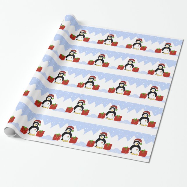 Papel De Presente Pinguim legal com pacotes de Natal (Desenrolado)