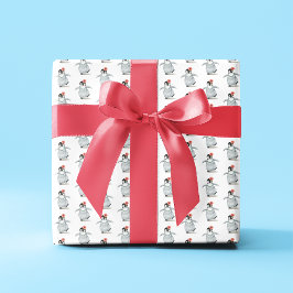 Papel De Presente Pinguim Menino Bonito com Padrão Flor de Hibiscus