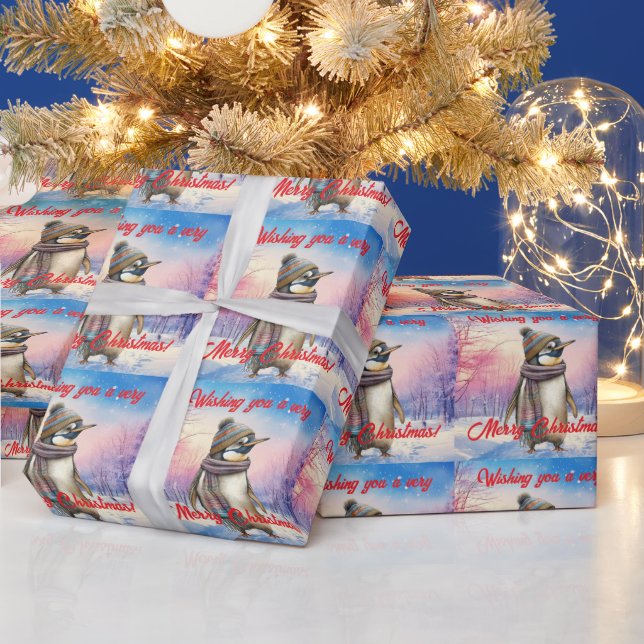 Papel De Presente Pinguim numa paisagem nevada Feliz Natal (Feriados)