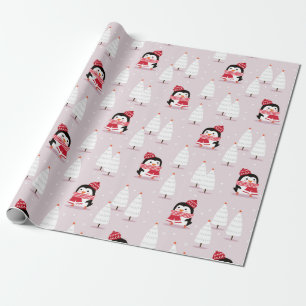 Papel De Presente Pinguim Padrão de Natal